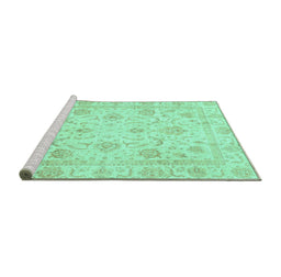 Sideview of Machine Washable Oriental Turquoise Traditional Area Rugs, wshabs3988turq