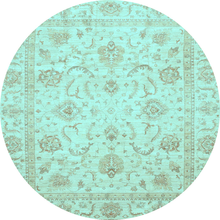 Round Oriental Light Blue Traditional Rug, abs3988lblu