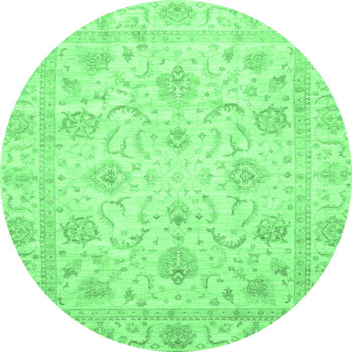 Round Machine Washable Oriental Emerald Green Traditional Area Rugs, wshabs3988emgrn