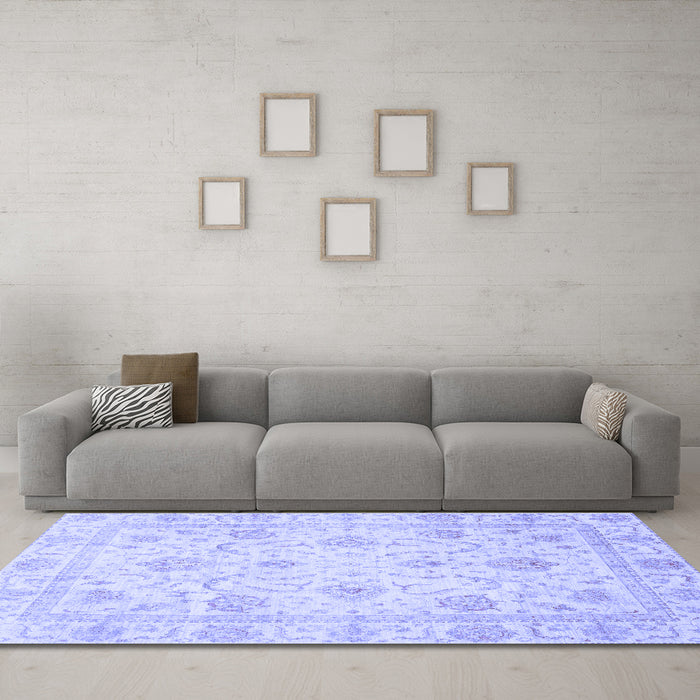 Machine Washable Oriental Blue Traditional Rug in a Living Room, wshabs3988blu