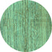 Round Machine Washable Abstract Turquoise Modern Area Rugs, wshabs3989turq