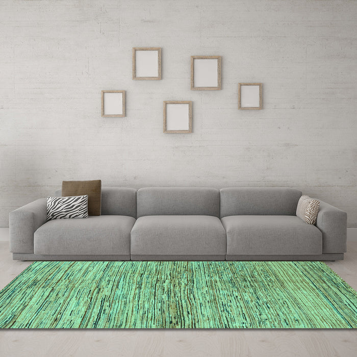 Machine Washable Abstract Turquoise Modern Area Rugs in a Living Room,, wshabs3989turq