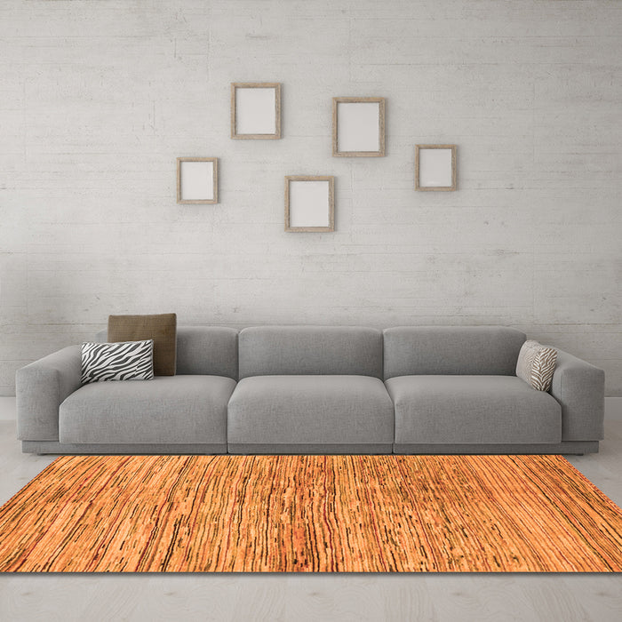 Machine Washable Abstract Orange Modern Area Rugs in a Living Room, wshabs3989org