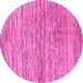 Round Machine Washable Abstract Pink Modern Rug, wshabs3989pnk