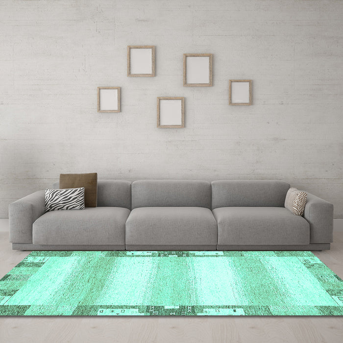 Machine Washable Solid Turquoise Modern Area Rugs in a Living Room,, wshabs398turq
