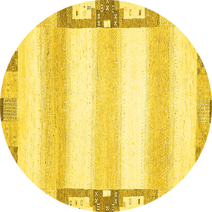 Round Machine Washable Solid Yellow Modern Rug, wshabs398yw