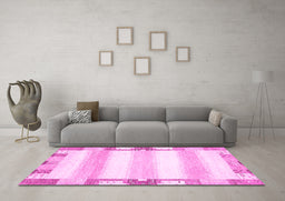 Machine Washable Solid Pink Modern Rug in a Living Room, wshabs398pnk