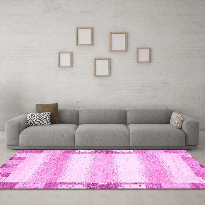 Machine Washable Solid Pink Modern Rug in a Living Room, wshabs398pnk