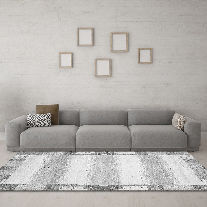 Machine Washable Solid Gray Modern Rug in a Living Room,, wshabs398gry