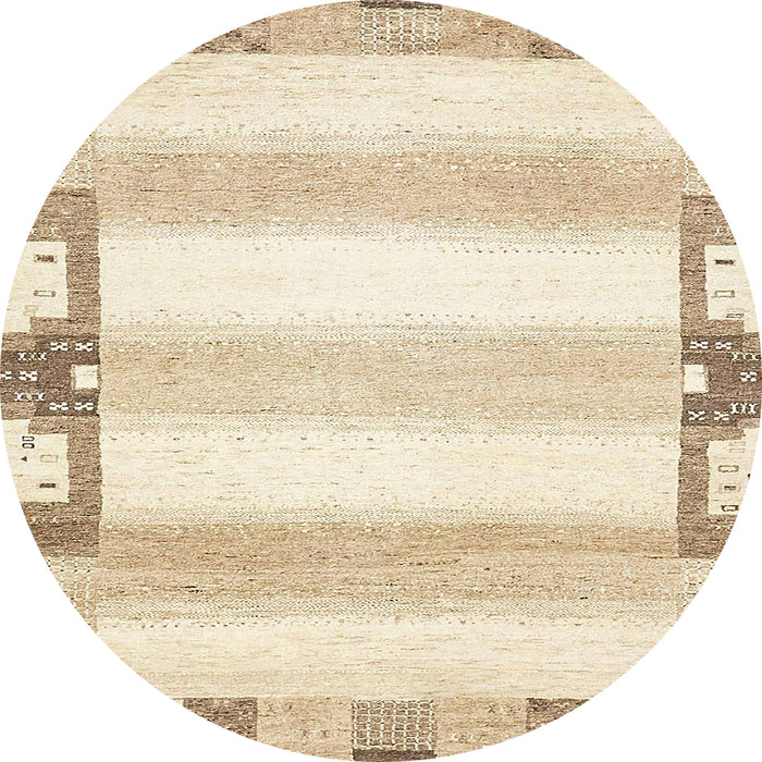 Round Abstract Brown Sand Brown Solid Rug, abs398