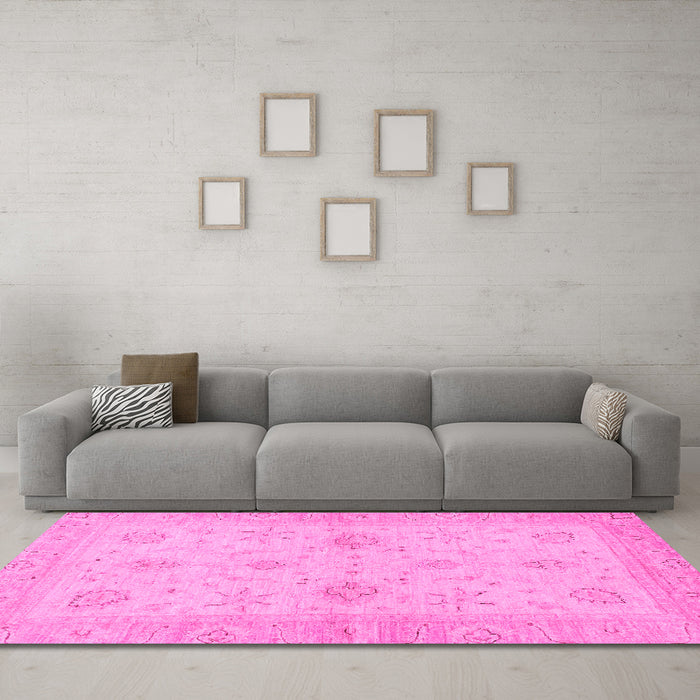 Machine Washable Oriental Pink Traditional Rug in a Living Room, wshabs3990pnk