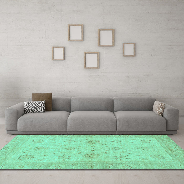 Machine Washable Oriental Turquoise Traditional Area Rugs in a Living Room,, wshabs3990turq