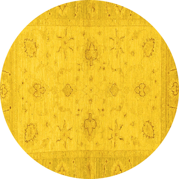 Round Machine Washable Oriental Yellow Traditional Rug, wshabs3990yw