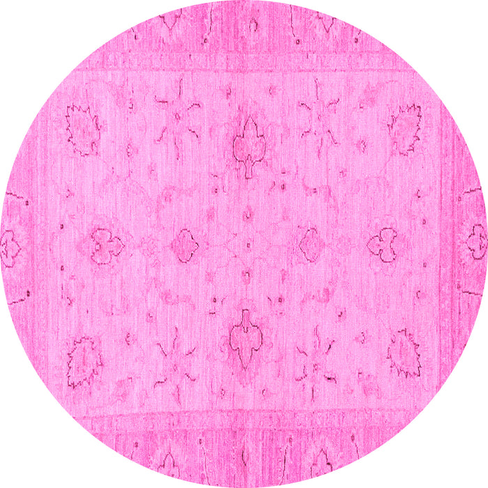 Round Machine Washable Oriental Pink Traditional Rug, wshabs3990pnk