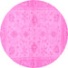 Round Machine Washable Oriental Pink Traditional Rug, wshabs3990pnk