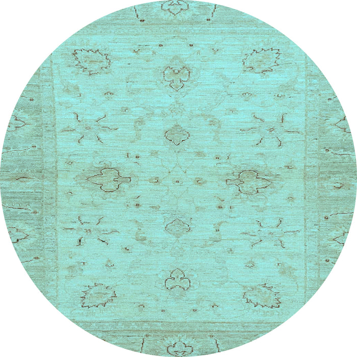 Round Machine Washable Oriental Light Blue Traditional Rug, wshabs3990lblu