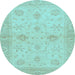 Round Machine Washable Oriental Light Blue Traditional Rug, wshabs3990lblu