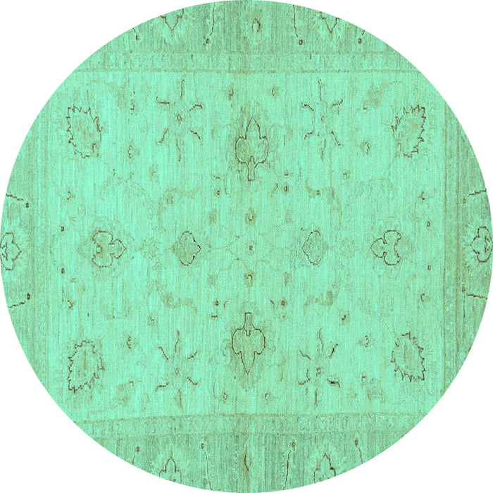 Round Machine Washable Oriental Turquoise Traditional Area Rugs, wshabs3990turq