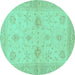 Round Machine Washable Oriental Turquoise Traditional Area Rugs, wshabs3990turq