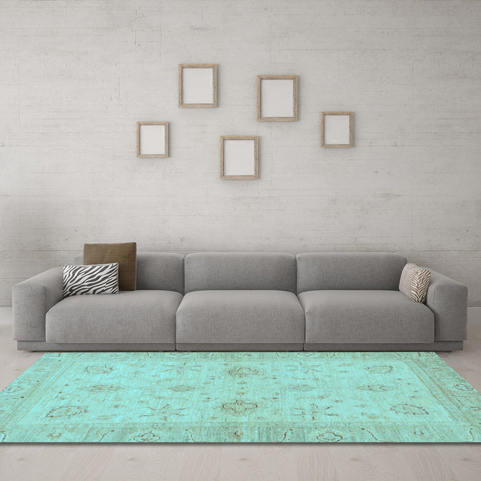 Machine Washable Oriental Light Blue Traditional Rug in a Living Room, wshabs3990lblu
