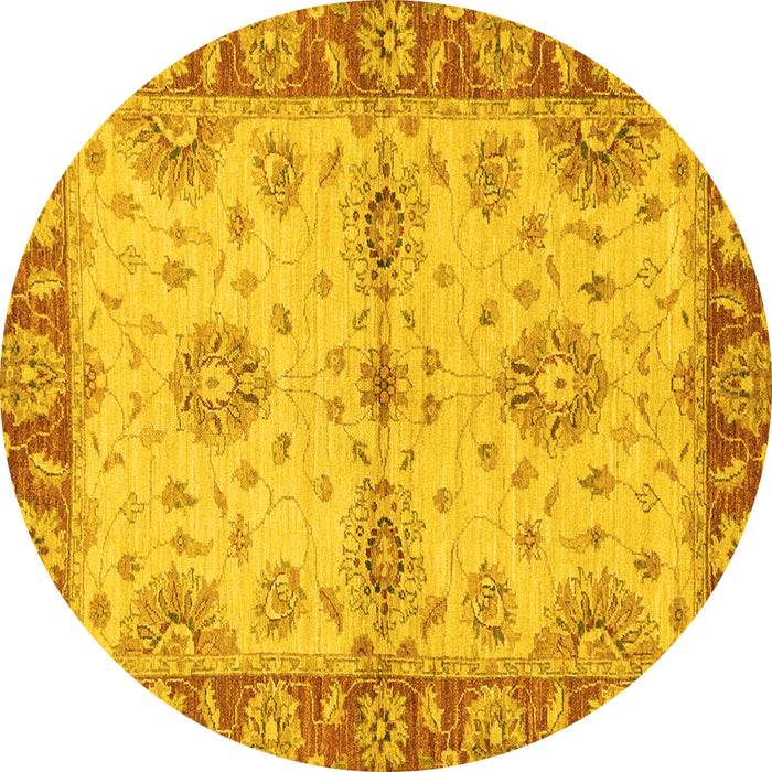 Round Machine Washable Abstract Yellow Modern Rug, wshabs3991yw