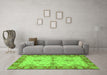 Machine Washable Abstract Green Modern Area Rugs in a Living Room,, wshabs3991grn