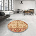 Round Machine Washable Abstract Orange Rug in a Office, wshabs3991