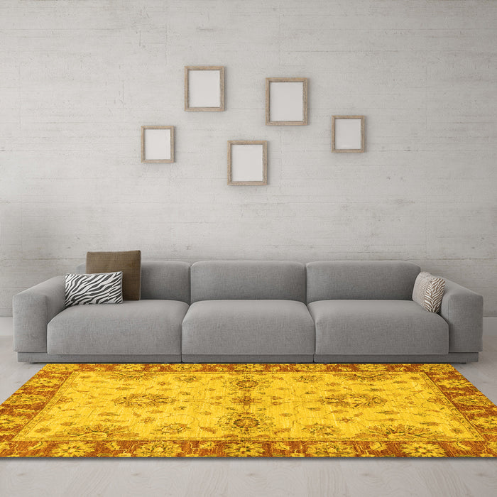 Machine Washable Abstract Yellow Modern Rug in a Living Room, wshabs3991yw