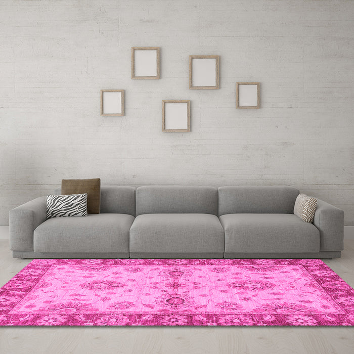 Machine Washable Abstract Pink Modern Rug in a Living Room, wshabs3991pnk