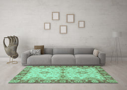 Machine Washable Abstract Turquoise Modern Area Rugs in a Living Room,, wshabs3991turq