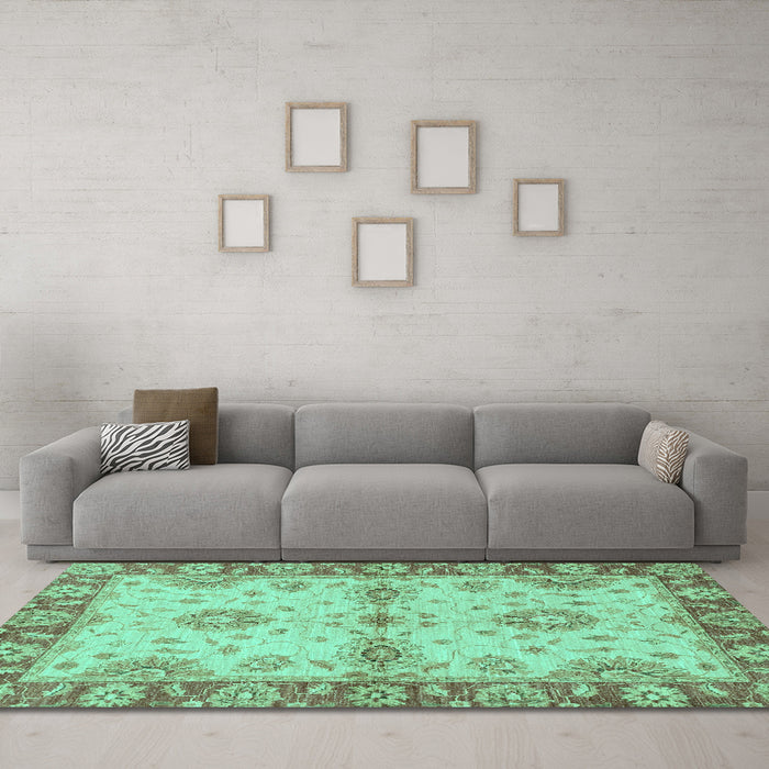 Machine Washable Abstract Turquoise Modern Area Rugs in a Living Room,, wshabs3991turq