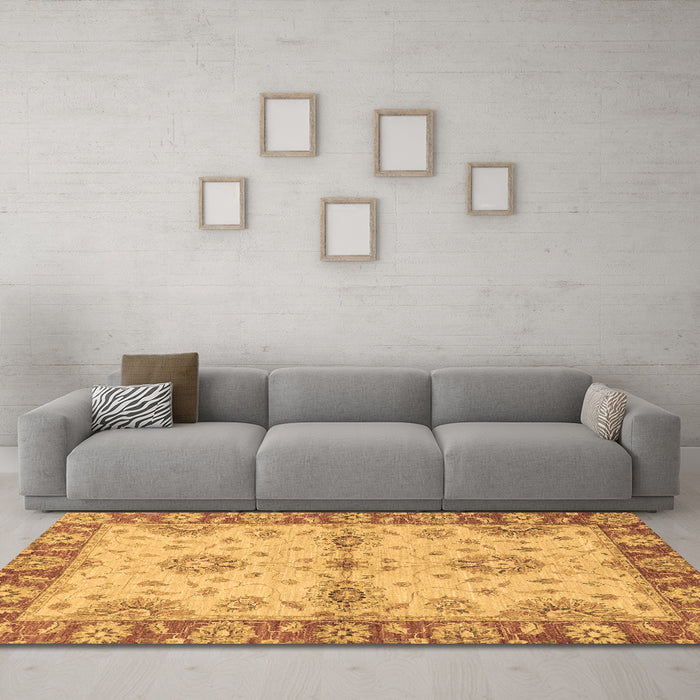 Machine Washable Abstract Brown Modern Rug in a Living Room,, wshabs3991brn