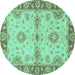 Round Abstract Turquoise Modern Rug, abs3991turq