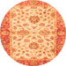 Round Machine Washable Oriental Orange Traditional Area Rugs, wshabs3992org