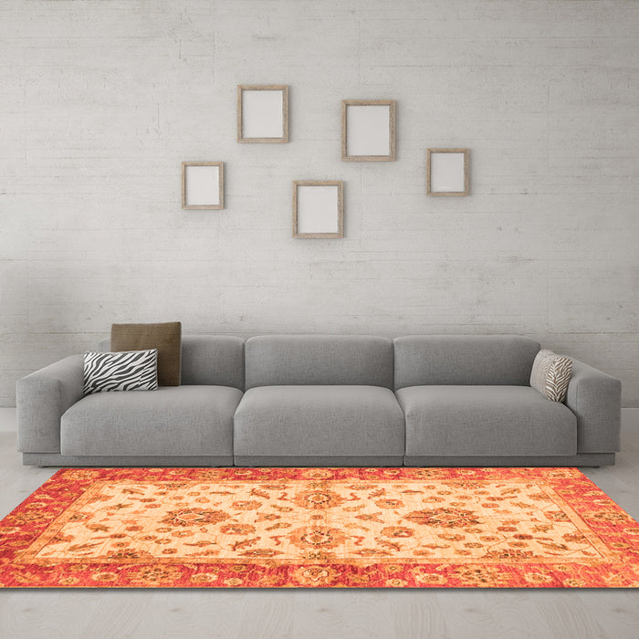Machine Washable Oriental Orange Traditional Area Rugs in a Living Room, wshabs3992org