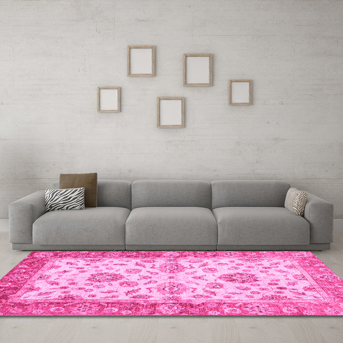 Machine Washable Oriental Pink Traditional Rug in a Living Room, wshabs3992pnk
