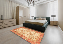 Abstract Chrome Gold Yellow Oriental Rug in a Bedroom, abs3992