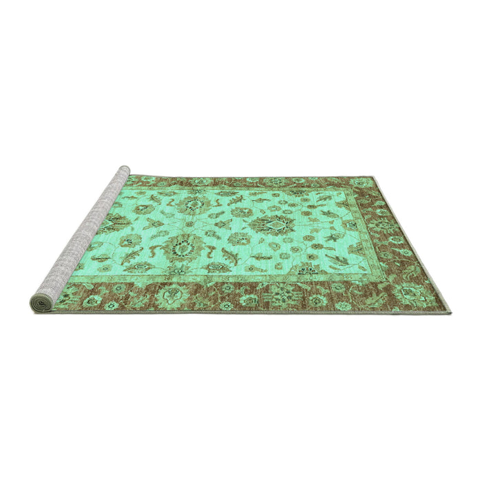Sideview of Machine Washable Oriental Turquoise Traditional Area Rugs, wshabs3992turq