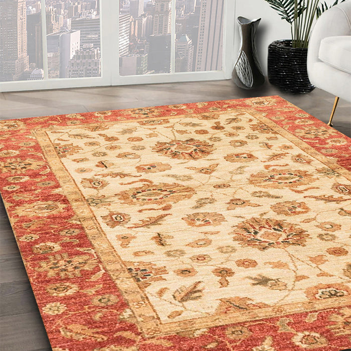 Machine Washable Abstract Chrome Gold Yellow Rug in a Family Room, wshabs3992