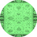 Round Machine Washable Oriental Emerald Green Traditional Area Rugs, wshabs3993emgrn