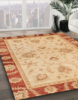 Abstract Orange Oriental Rug in Family Room, abs3993