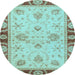 Round Machine Washable Oriental Light Blue Traditional Rug, wshabs3993lblu