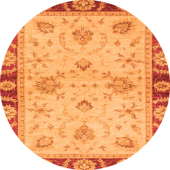 Round Machine Washable Oriental Orange Traditional Area Rugs, wshabs3993org
