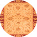 Round Machine Washable Oriental Orange Traditional Area Rugs, wshabs3993org