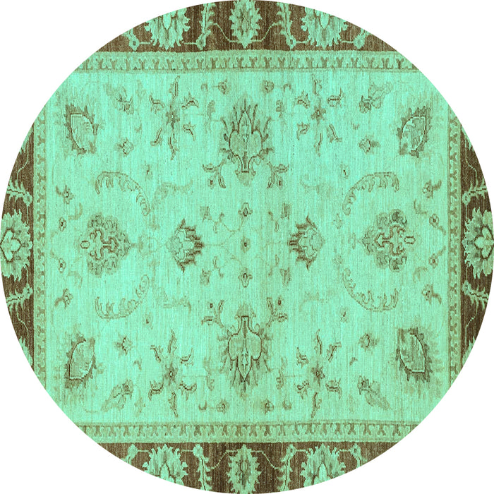 Round Machine Washable Oriental Turquoise Traditional Area Rugs, wshabs3993turq