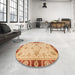 Round Machine Washable Abstract Orange Rug in a Office, wshabs3993