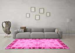 Machine Washable Oriental Pink Traditional Rug in a Living Room, wshabs3993pnk