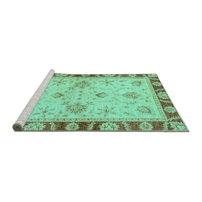 Sideview of Machine Washable Oriental Turquoise Traditional Area Rugs, wshabs3993turq