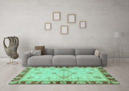 Machine Washable Oriental Turquoise Traditional Area Rugs in a Living Room,, wshabs3993turq