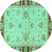 Round Oriental Turquoise Traditional Rug, abs3993turq